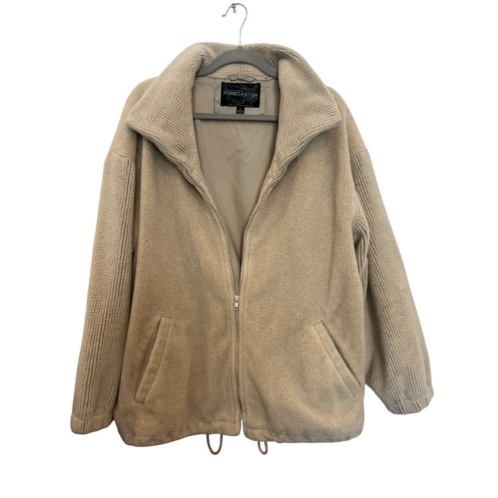 Vintage Forecaster Sport Beige Fleece Jacket L Petite Acrylic Blend Full Zip Wom